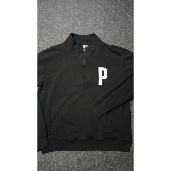 Victoria Secret PINK Pullover Womens Sz Medium 1/4 Zip Black Varsity Love Print* - Picture 5 of 16